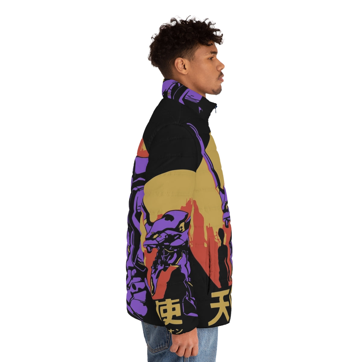 Neon Genesis Evangelion retro puffer jacket with Eva Unit 01 design - men side right