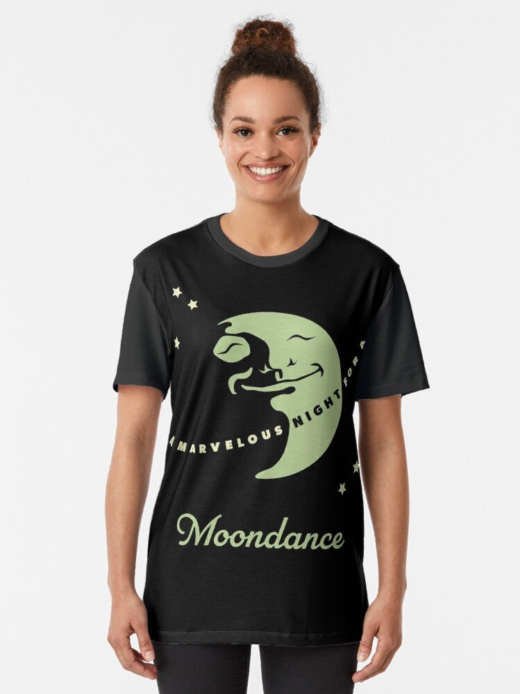 Moondance graphic t-shirt featuring classic Van Morrison song lyrics and moon imagery - Women