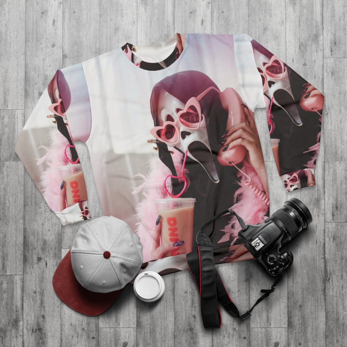 Ghostface inspired pop art design sweatshirt - flat lay