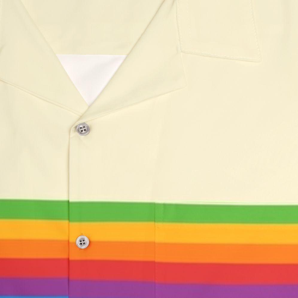 Retro Apple Rainbow Hawaiian Shirt with Vibrant, Vintage-Inspired Design - Detail