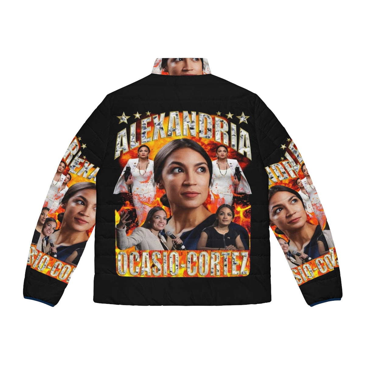 Alexandria Ocasio Cortez Puffer Jacket with Democratic Socialist Branding - Back