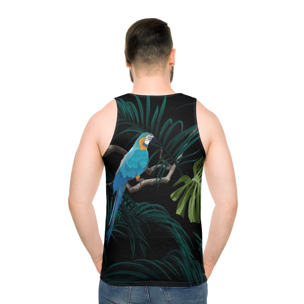 Tropical floral unisex tank top with monstera leaves pattern - men back