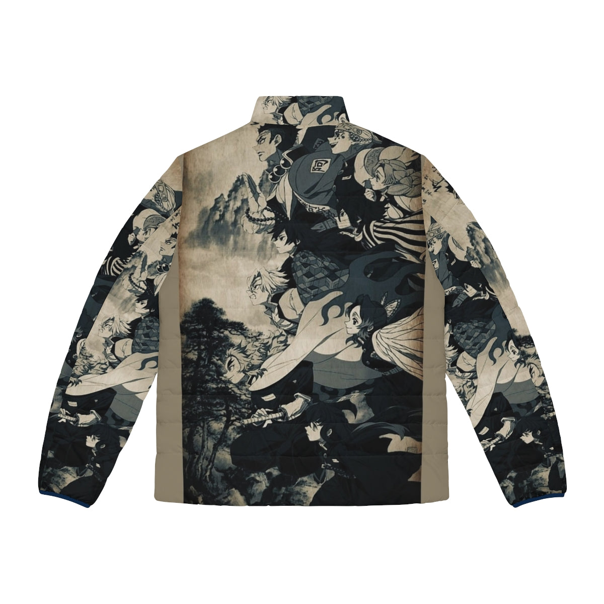 Demon Slayer inspired anime puffer jacket with cool aesthetic design - Back