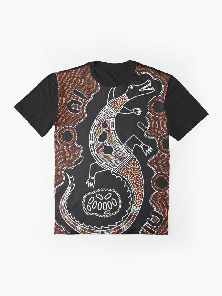 Authentic Aboriginal Art Crocodile Graphic T-Shirt - Flat lay