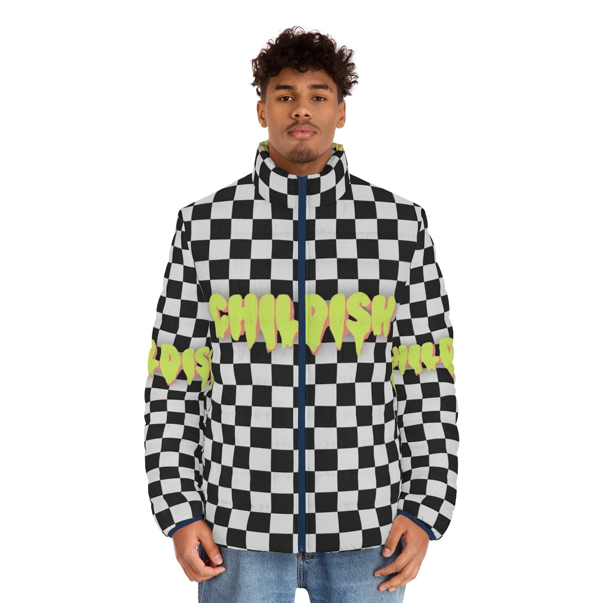 Tgfbro Childish Puffer Jacket with Bold Graphic Design - men front