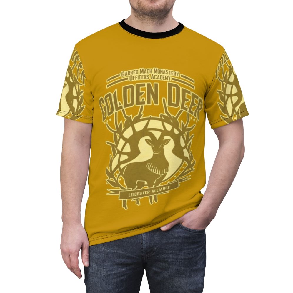 Custom Golden Deer-themed t-shirt featuring fire emblem three houses design - men front