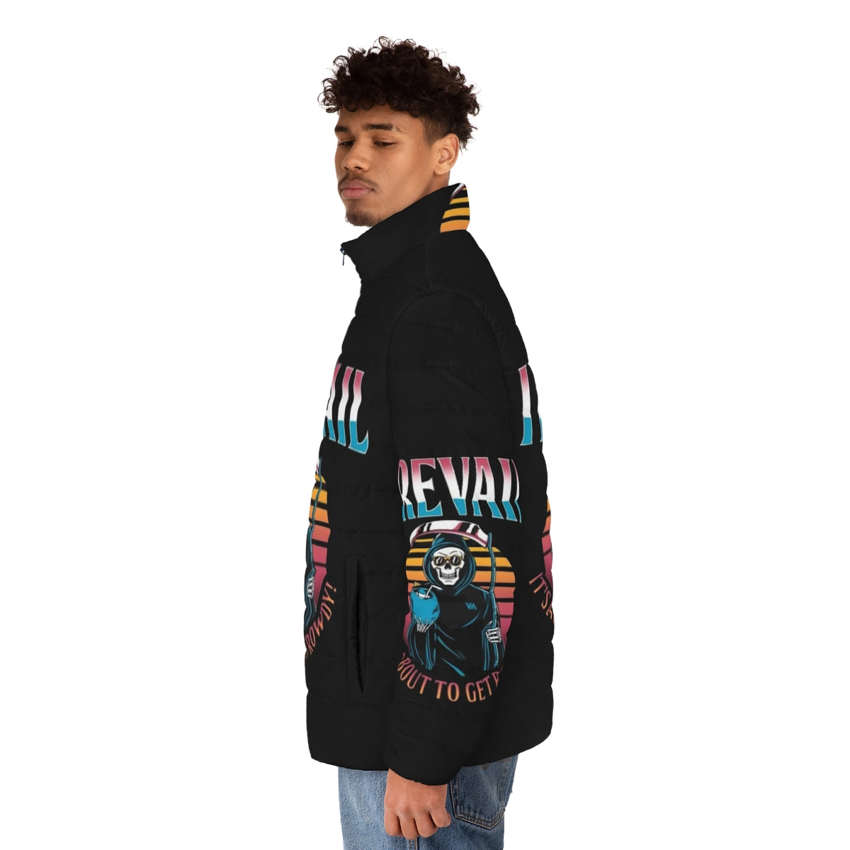 I Prevail Puffer Jacket with band logo and artwork - men side left