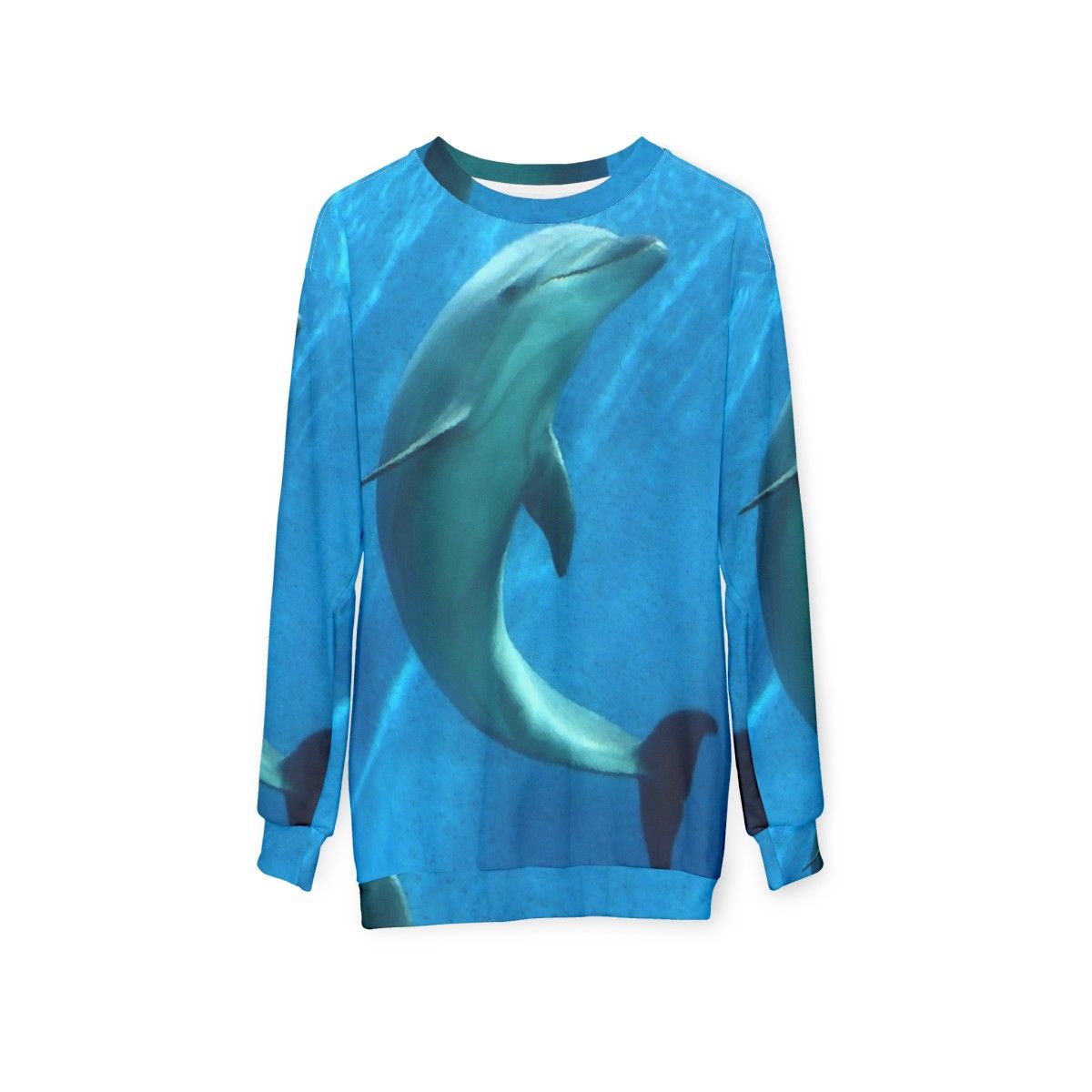 Colorful dolphin fantasy graphic on a modern sweatshirt - hanging