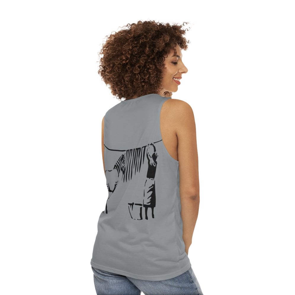 Banksy Zebra Print Unisex Tank Top - women back