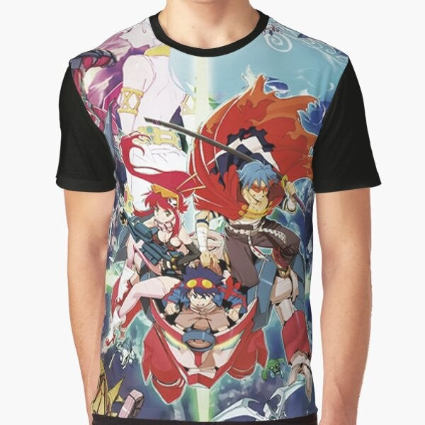 Tengen Toppa Gurren Lagann anime-inspired graphic t-shirt featuring characters like Kamina, Yoko Littner, and Nia Teppelin.