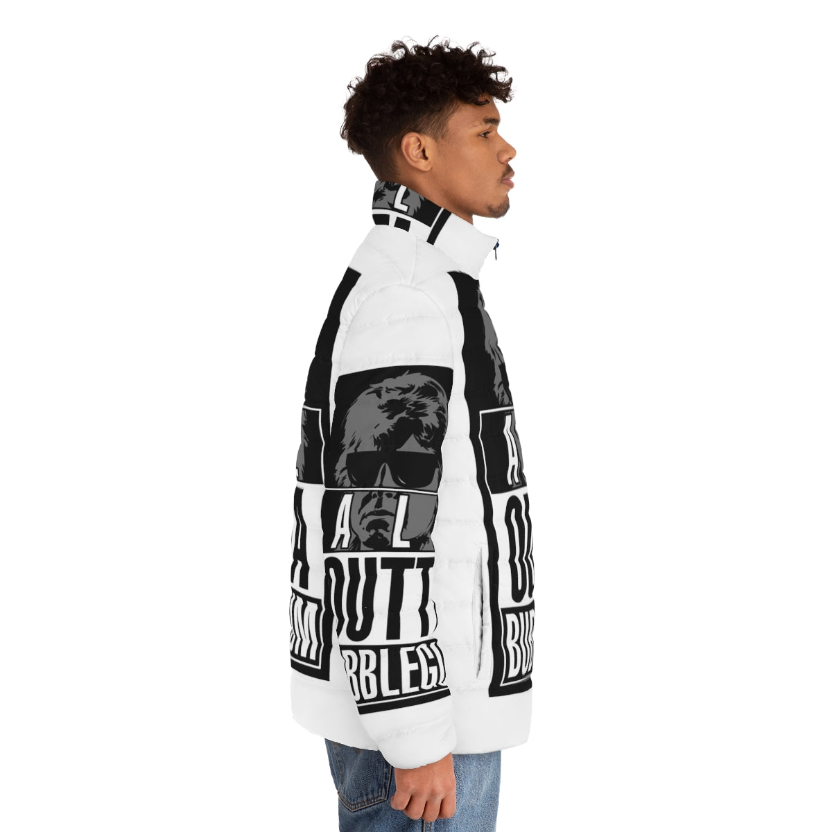 They Live inspired puffer jacket with "Straight All Outta Bubblegum" graphic - men side right