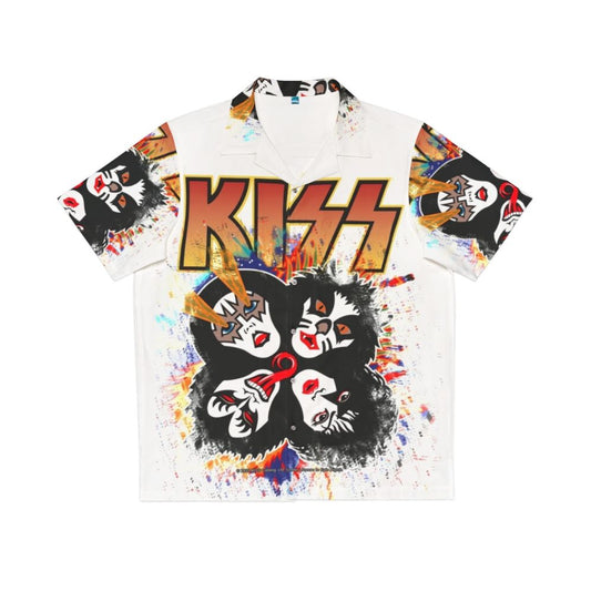 Kiss the Band Rock and Roll Over Splash Logo Hawaiian Shirt