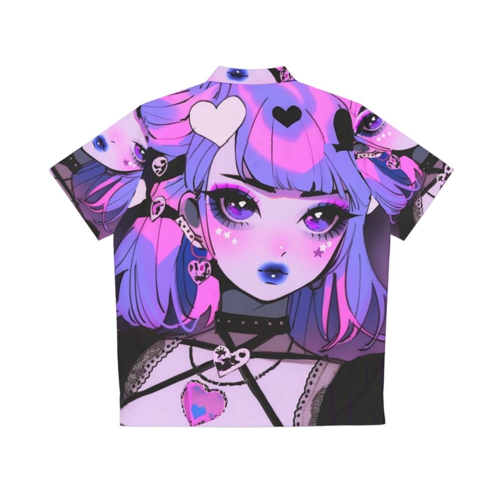 Kawaii anime goth Hawaiian shirt with pink, purple, and black colors - Back