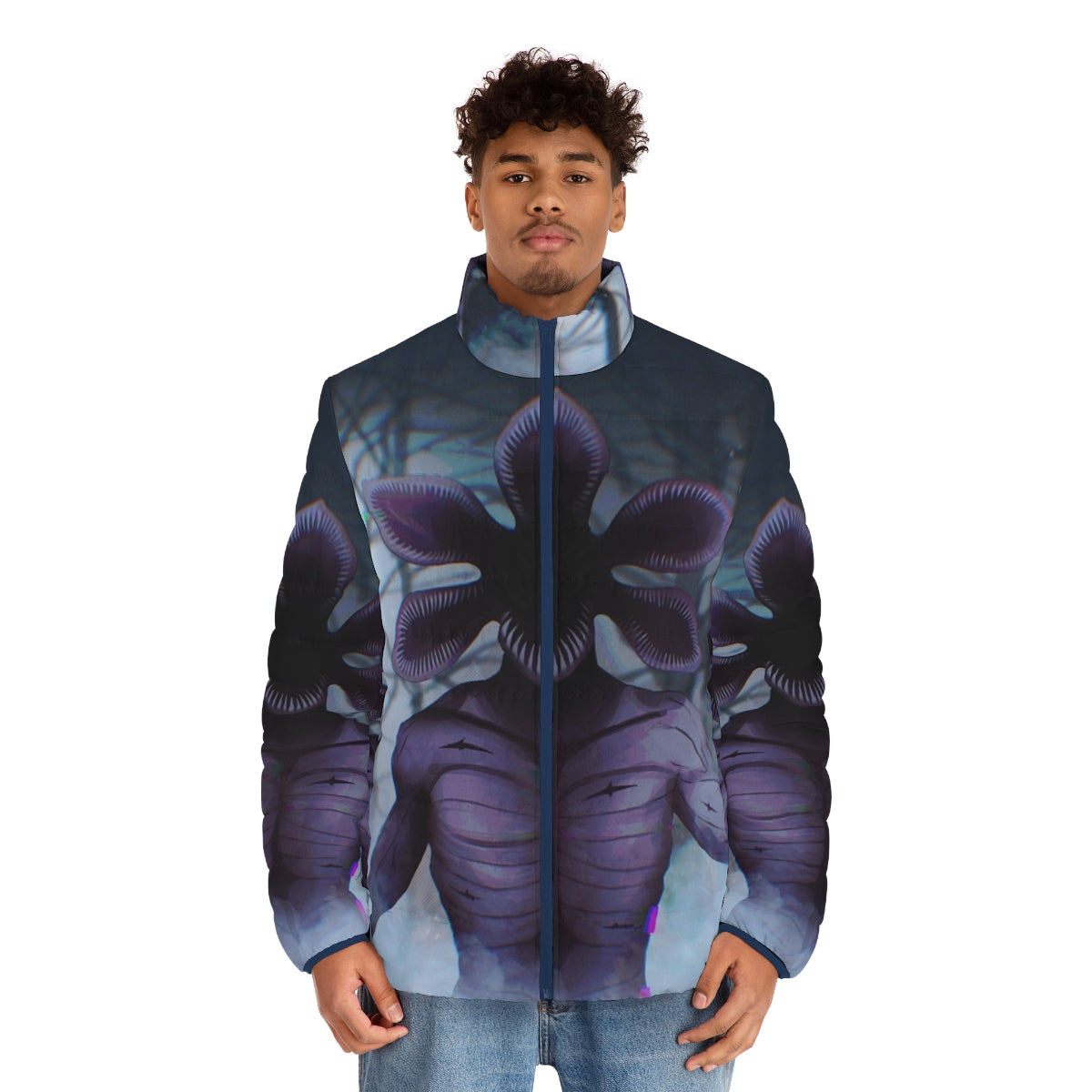 Stranger Things Demogorgon puffer jacket with fanart design - men front