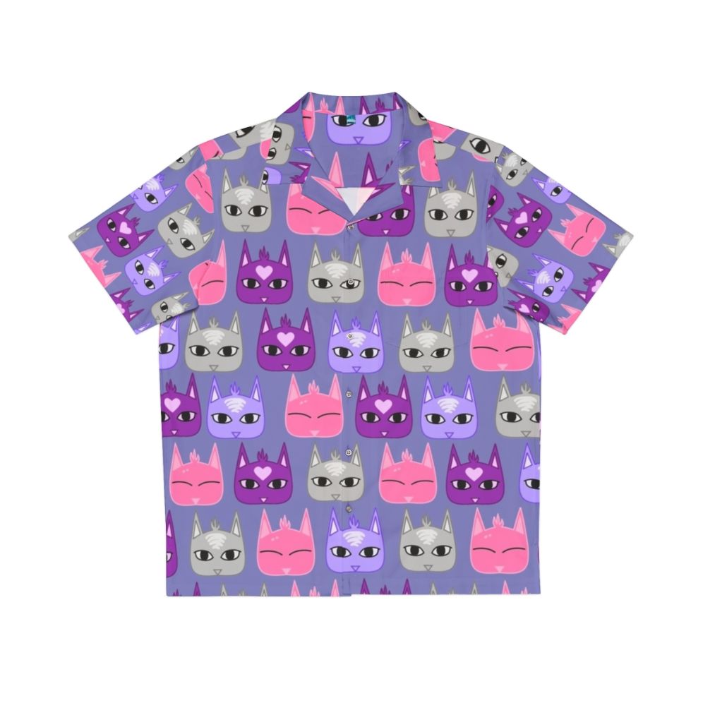 Vibrant hawaiian shirt with repeating cat pattern