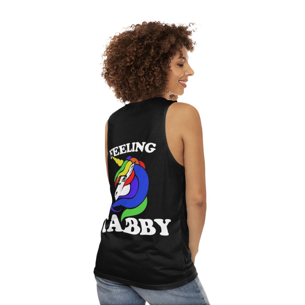 Feeling Stabby Unisex Retro Rainbow Unicorn Tank Top - women back