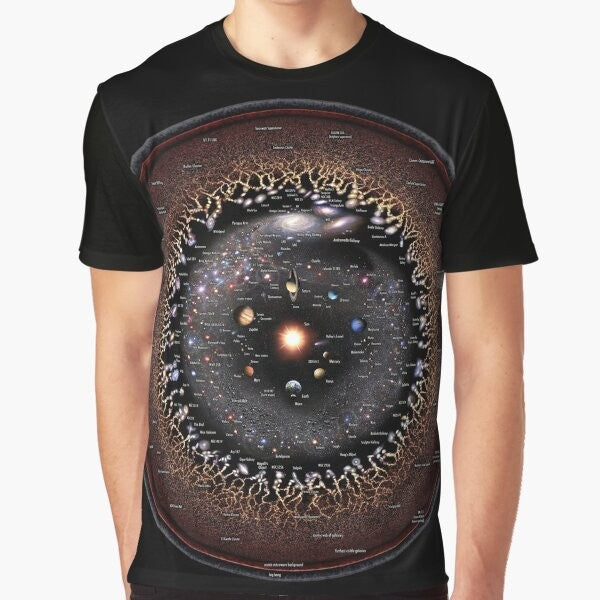 Graphic T-Shirt featuring an annotated logarithmic illustration of the observable universe