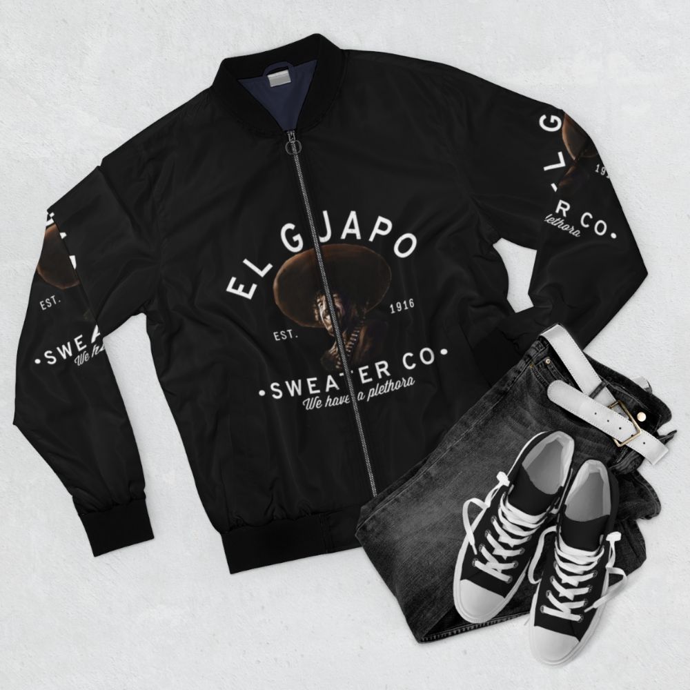 El Guapo vintage bomber jacket with "Est. 1916" text - Flat lay