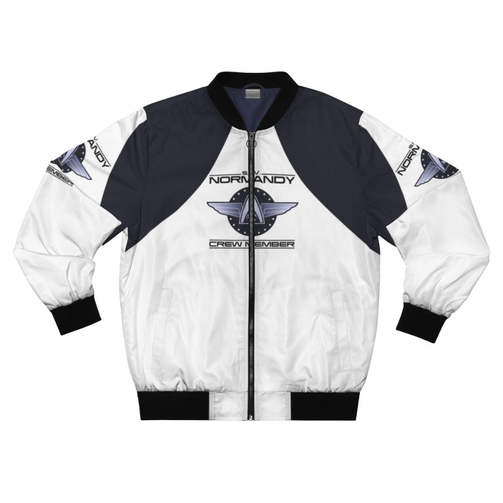 Mass Effect Normandy Crew Member Bomber Jacket featuring the SSV Normandy logo and N7 design