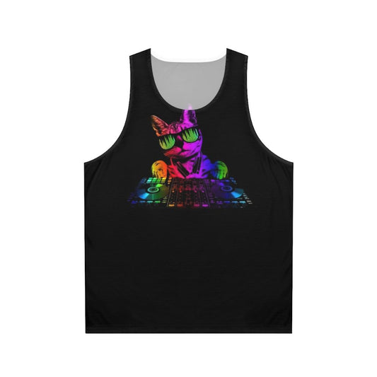 Unisex tank top with a cool cat DJ design