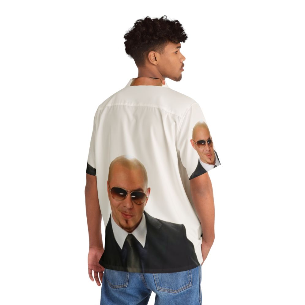 Pitbull themed Hawaiian shirt with tropical print and 305 branding - People Back