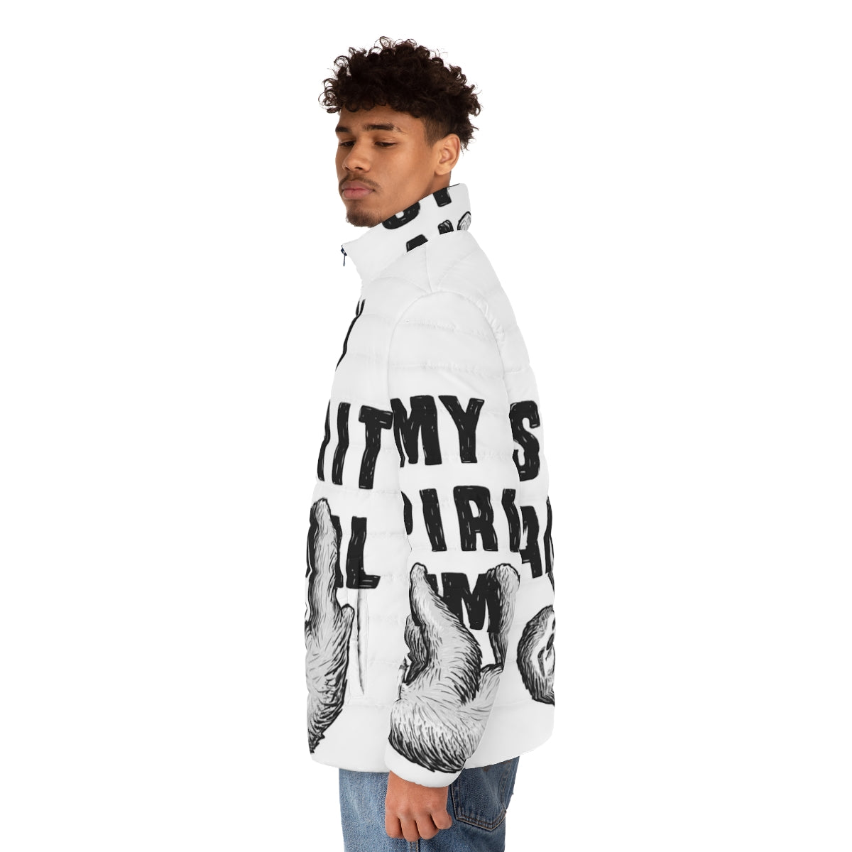 Sloth My Spirit Animal Puffer Jacket featuring witty and funny text - men side left