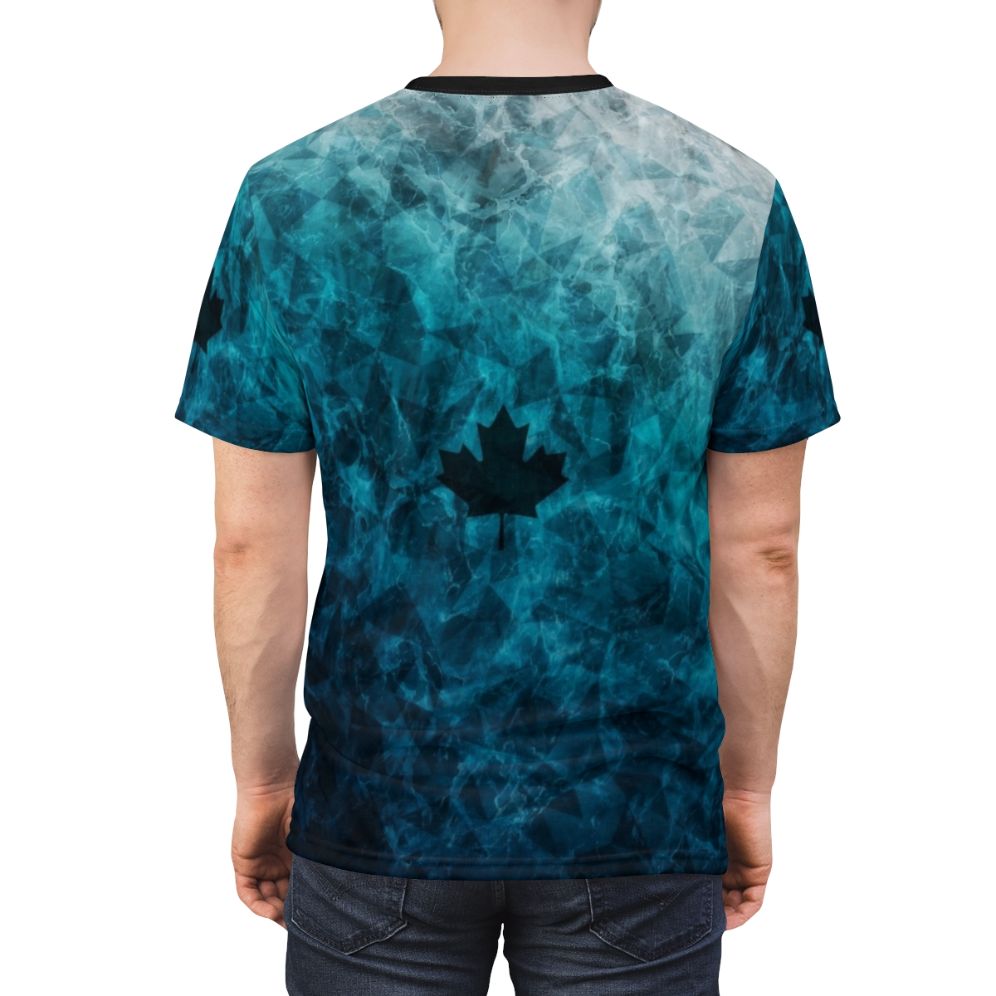 Black ice camouflage pattern printed on a high-quality t-shirt, perfect for cold weather activities. - men back