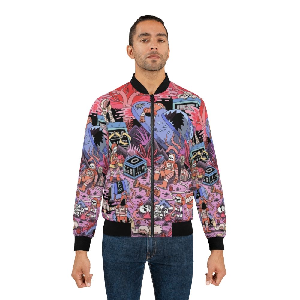 Chaos Bomber Jacket - Stellar sci-fi inspired outwear with a bold, detailed design featuring a spaceman, skulls, and cosmic elements. - Lifestyle