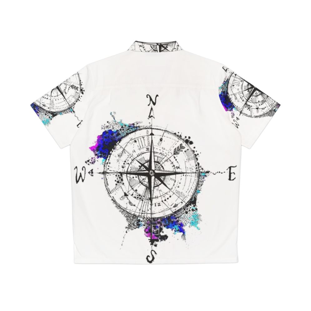 Wanderlust Hawaiian Shirt with Compass and World Map Design - Back