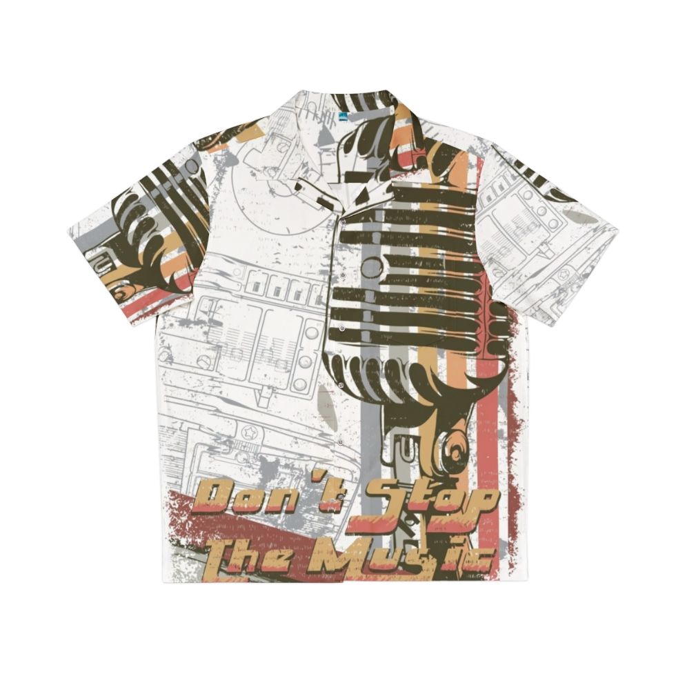 Vintage style Hawaiian shirt with retro microphone graphic