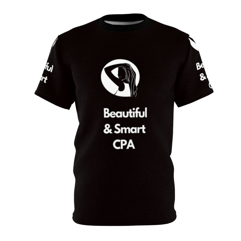 Beautiful and smart Certified Public Accountant (CPA) woman wearing a stylish t-shirt