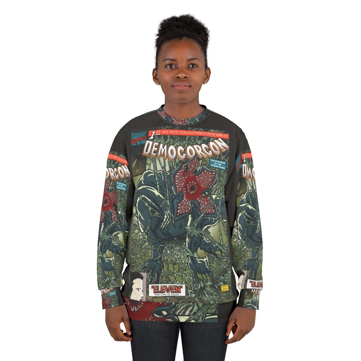 Demogorgon 1 Sweatshirt - Stranger Things inspired graphic tee with horror monster design - women