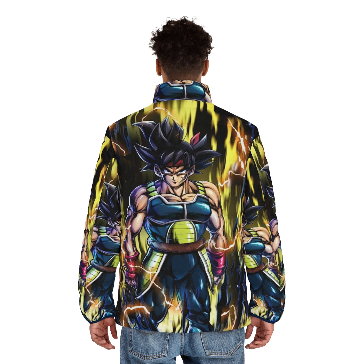 Bardock Dragonball Puffer Jacket with Sayan and Goku Inspired Designs - men back