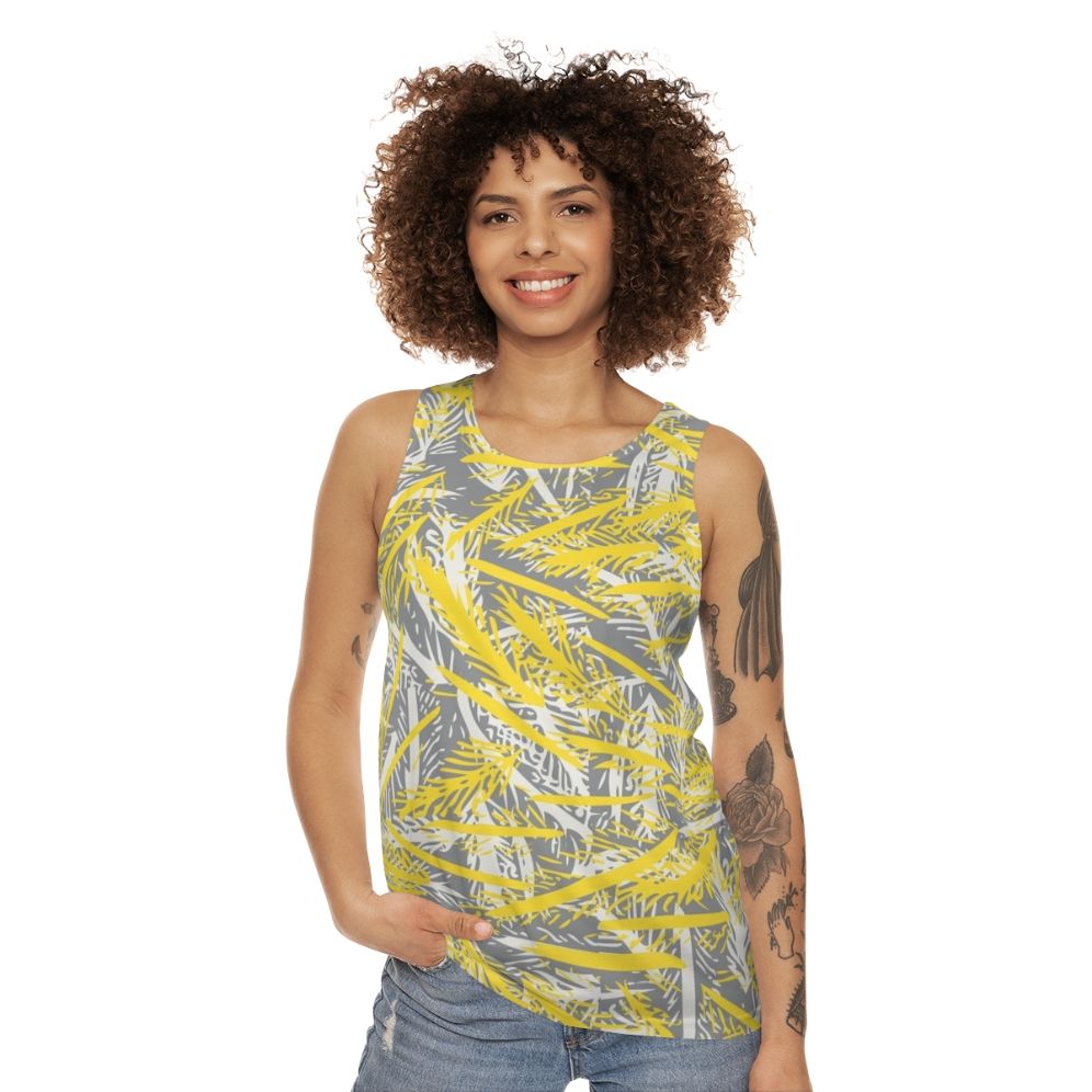 Unisex tank top in ultimate gray with feather design - women