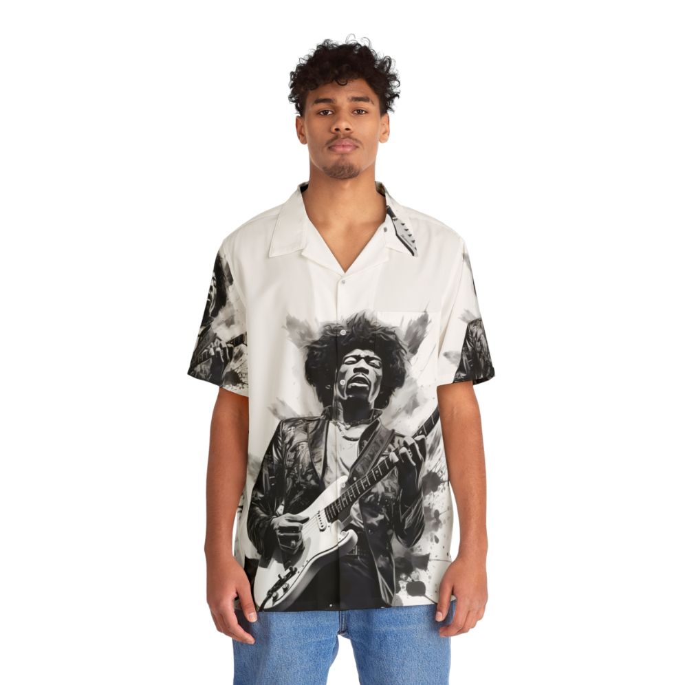 Jimmy Hendrix inspired Hawaiian shirt with psychedelic pattern - People Front