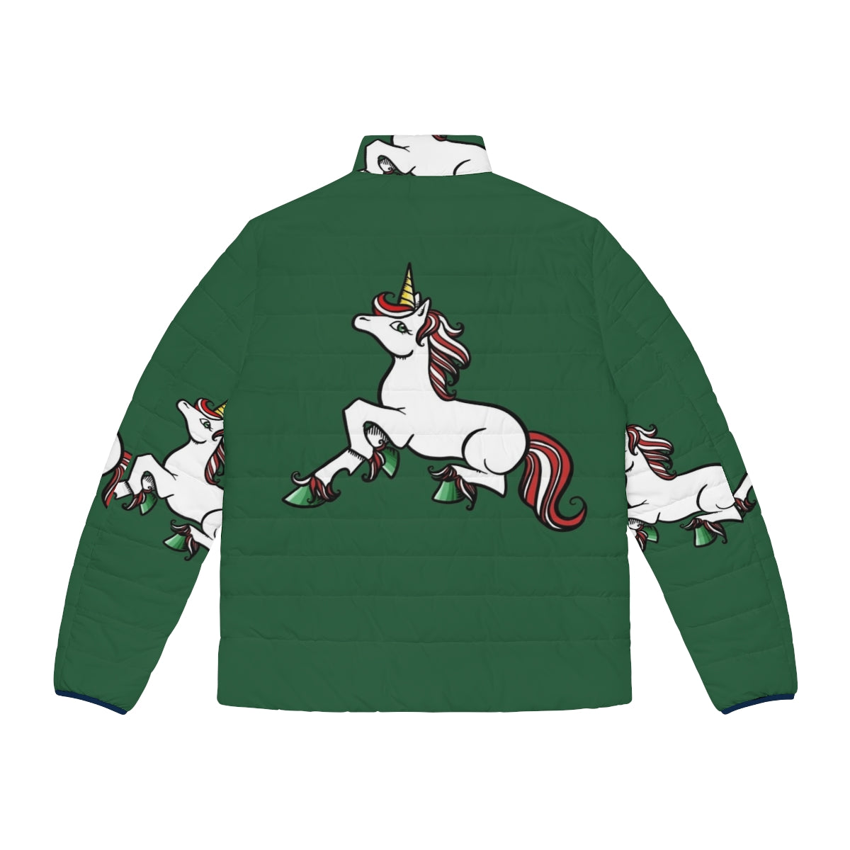 A cozy and fashionable Christmas unicorn puffer jacket perfect for the holiday season - Back