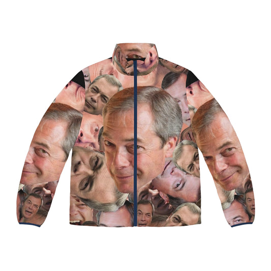 Nigel Farage puffer jacket with "Can't Barrage the Farage" political meme