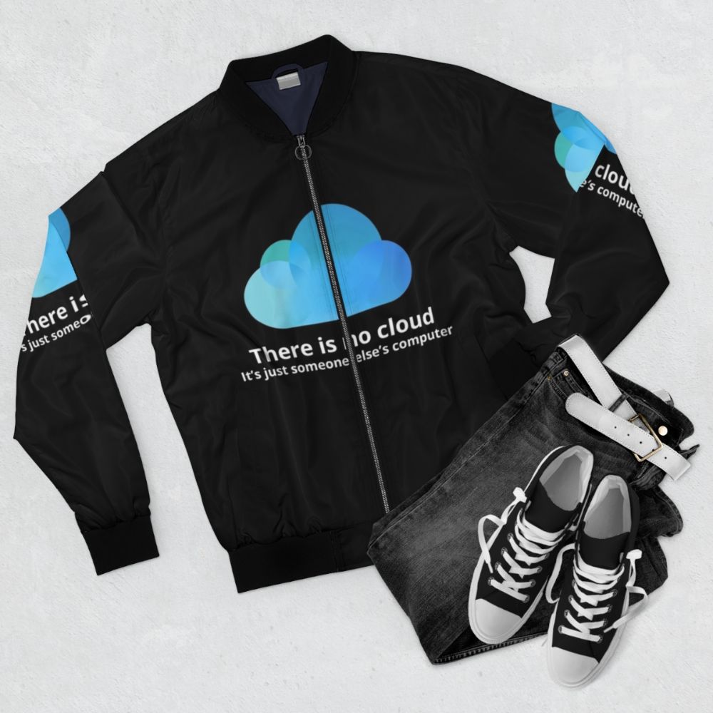 Cloud Bomber Jacket for Programmers and Gamers - Flat lay