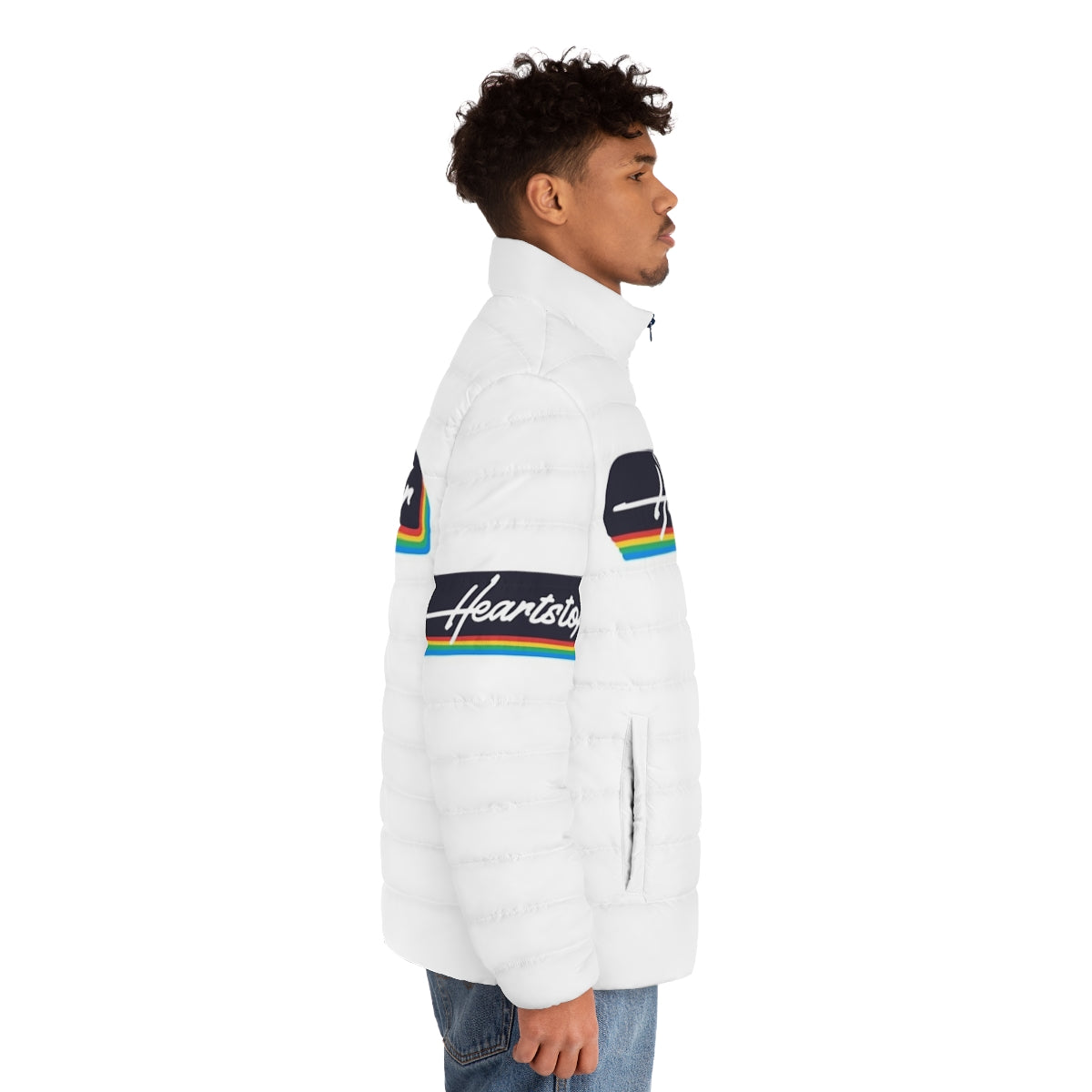 Heartstopper Pride Inspired Trendy Puffer Jacket with LGBTQ+ themed graphics - men side right