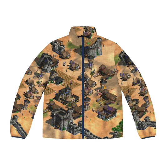 Age of Empires inspired puffer jacket with classic game graphics