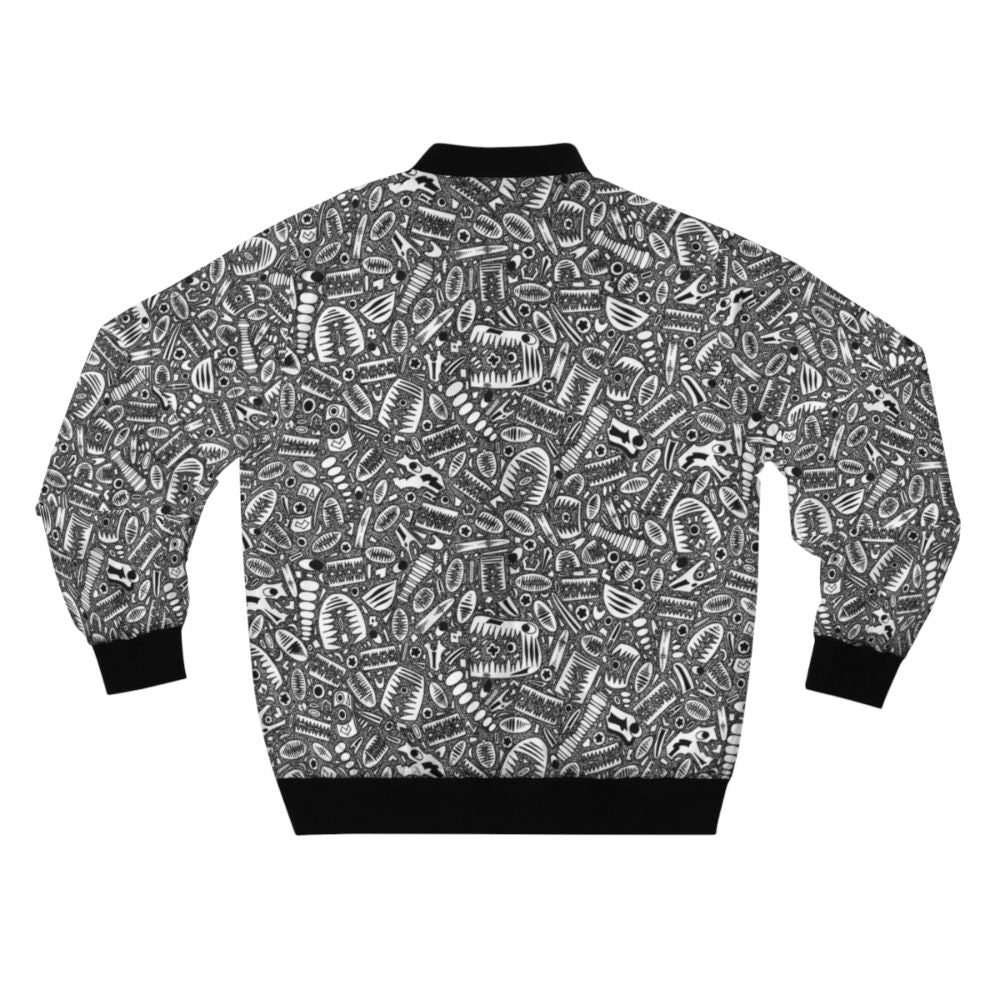 Crinoid fossil pattern bomber jacket with an 18th century ink drawing design - Back