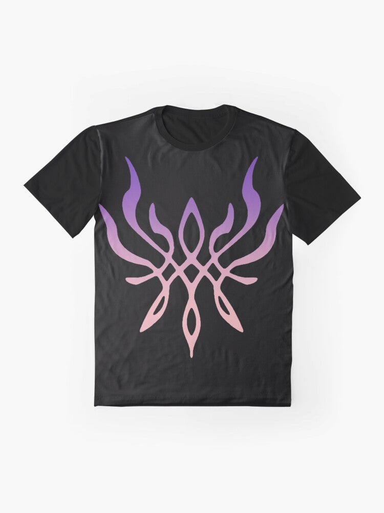 Fire Emblem Three Houses graphic tee with the Crest of Flames design featuring Byleth - Flat lay