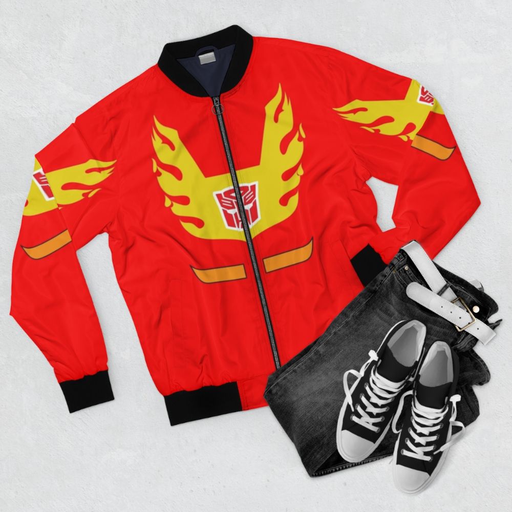 Transformers Hot Rod 80s Bomber Jacket - Flat lay