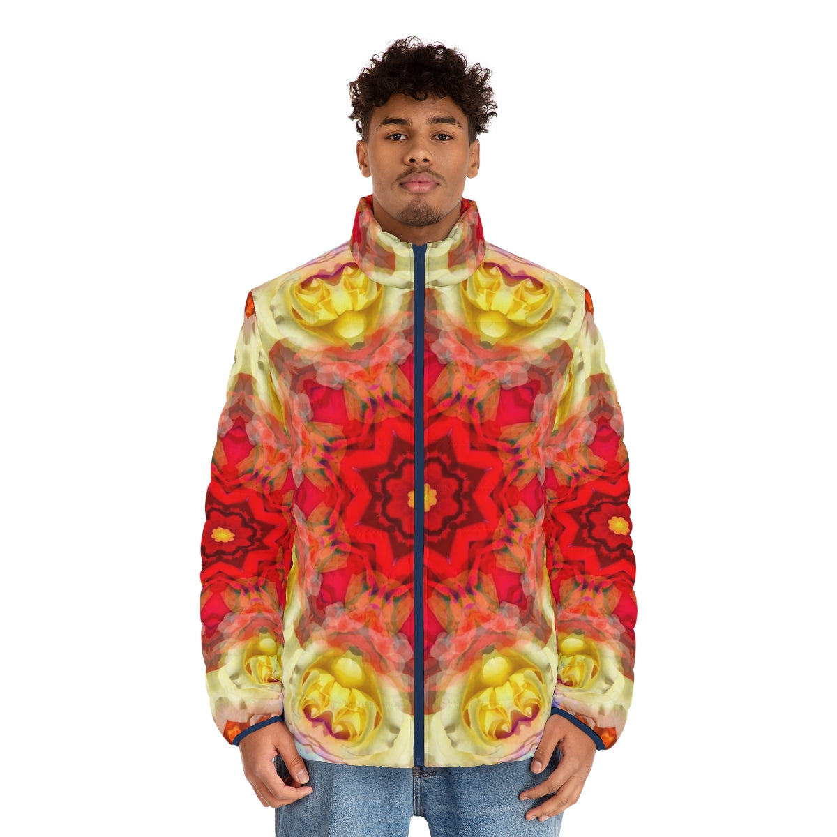 Rose Star Of The Eighth Ray Puffer Jacket with spiritual and transcendent design - men front