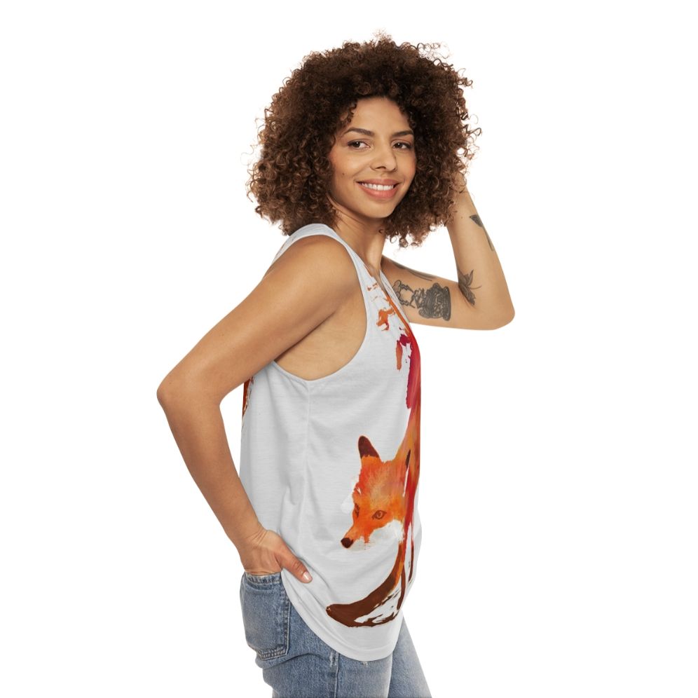 Watercolor fox design on unisex tank top - women side