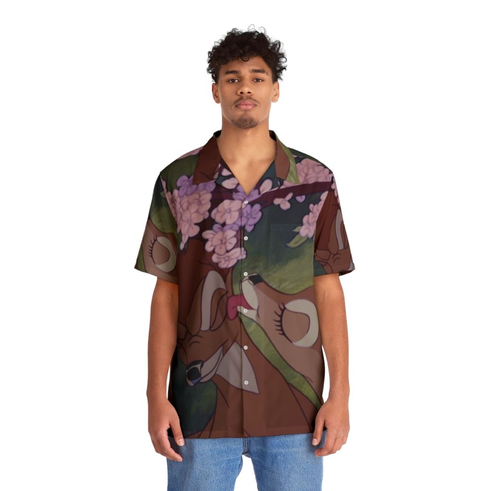 Bambi tropical Hawaiian shirt with floral and animal print - People Front