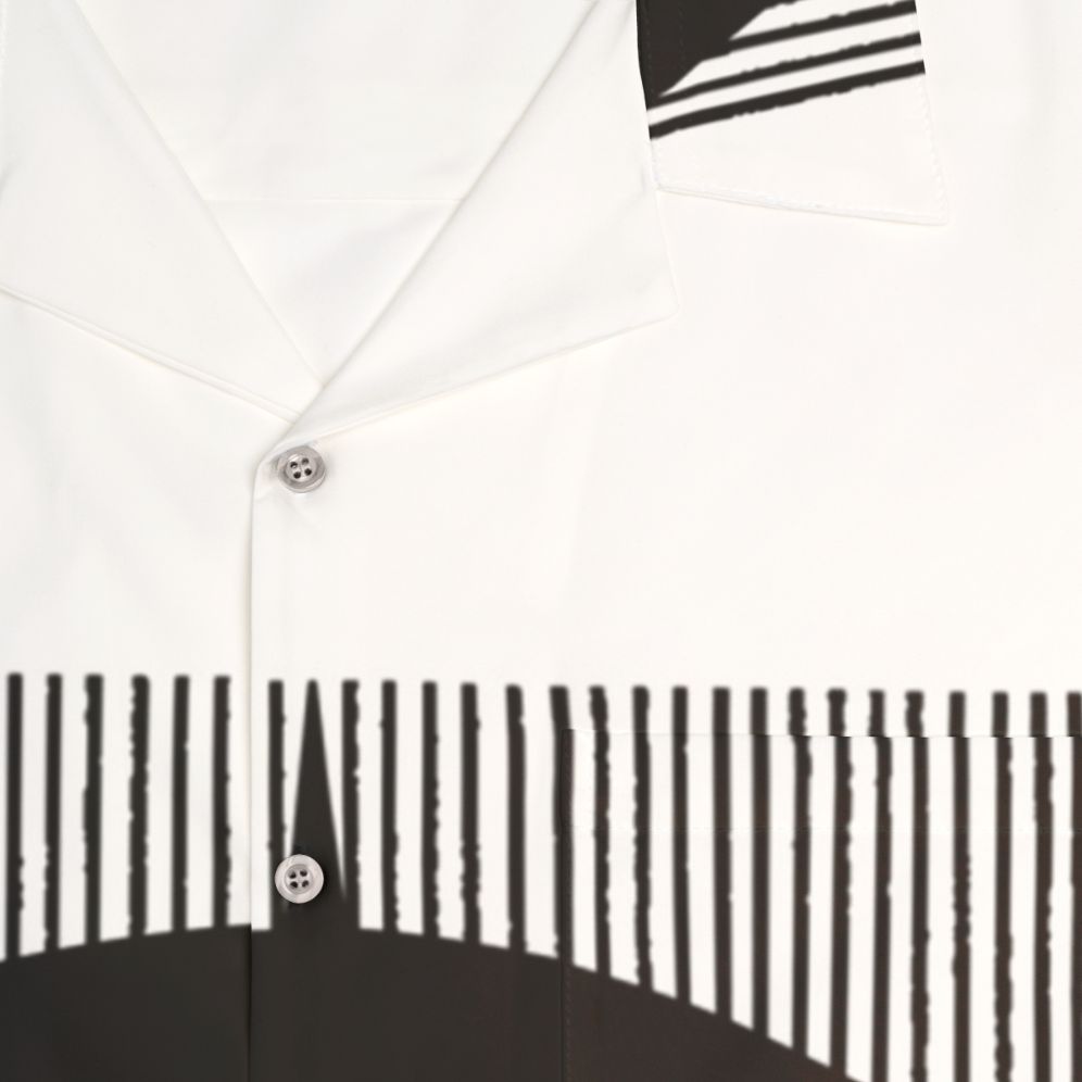 Black and white Hawaiian shirt with umbrella print for aesthetic rainy day fashion - Detail