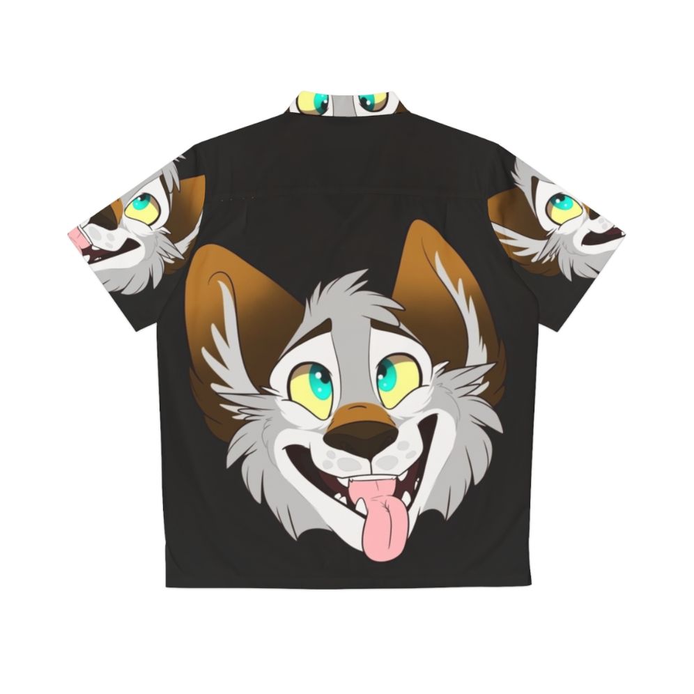 Cute happy wolf cartoon print on a hawaiian style shirt - Back