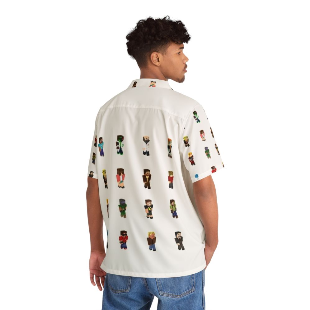 Hermitcraft Hawaiian Shirt featuring Minecraft characters and graphics - People Back