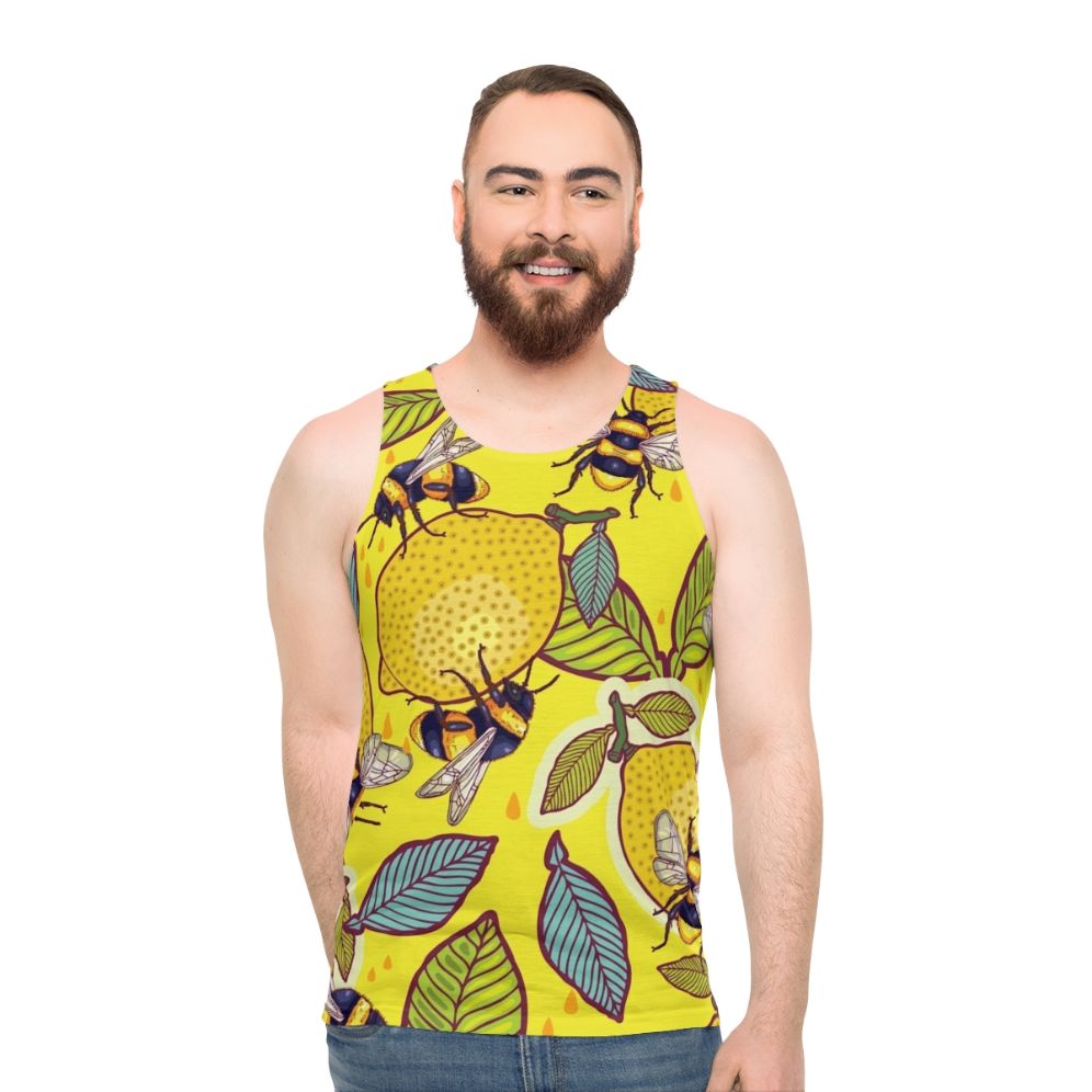 Yellow Lemon and Bee Garden Unisex Tank Top - men